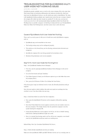 TROUBLESHOOTING FOR QUICKBOOKS MULTI-USER MODE NOT WORKING ISSUES