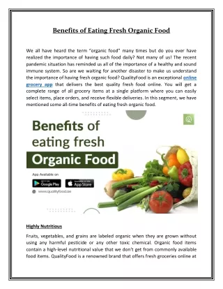 Benefits of eating fresh organic food