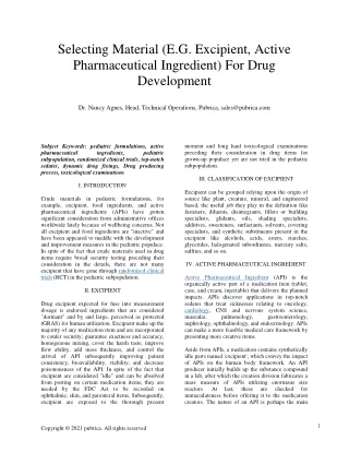 selecting material e g excipient active