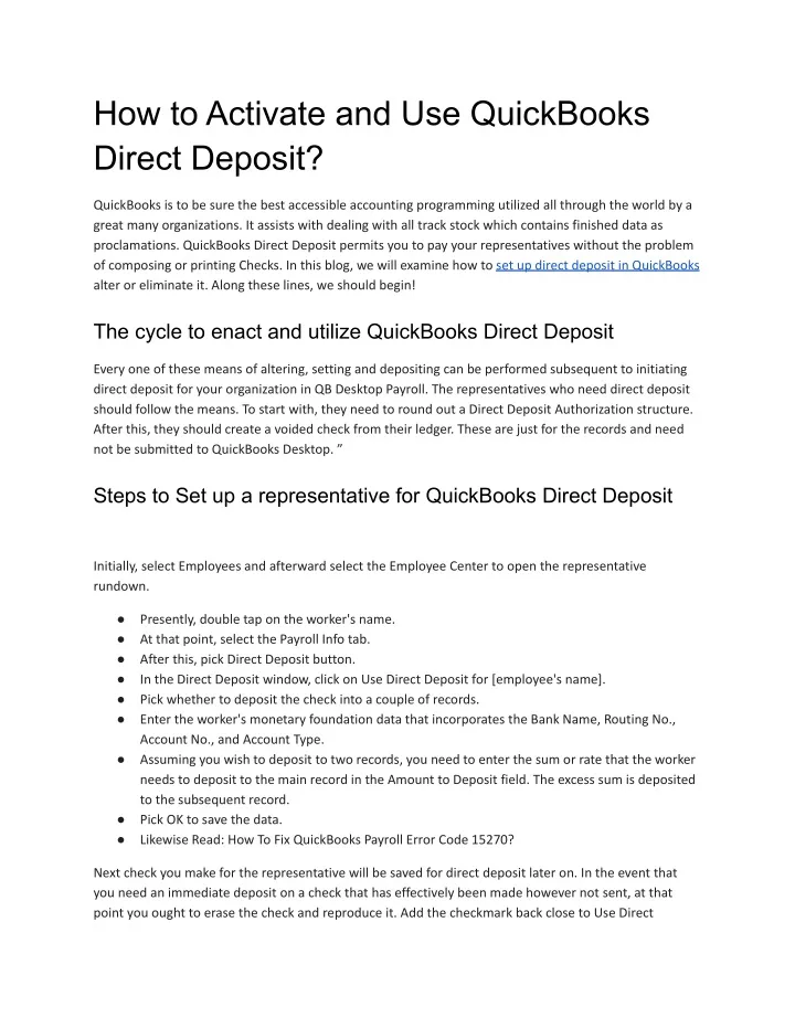 how to activate and use quickbooks direct deposit