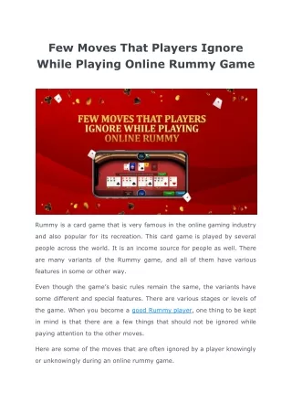 few moves that players ignore while playing