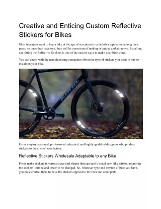Creative and Enticing Custom Reflective Stickers for Bikes