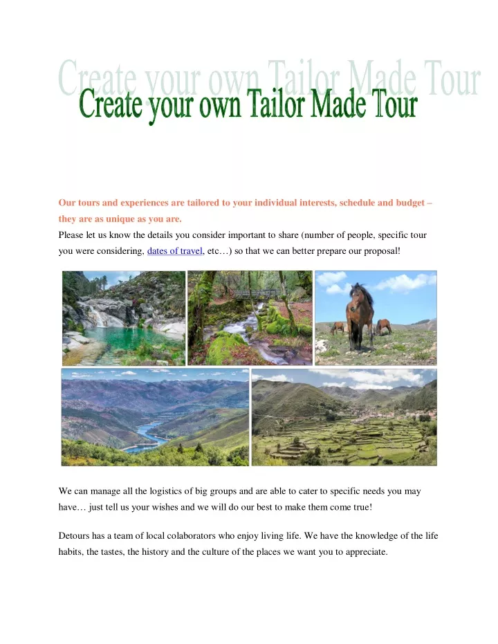 our tours and experiences are tailored to your