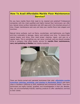 How To Avail Affordable Marble Floor Maintenance Service?