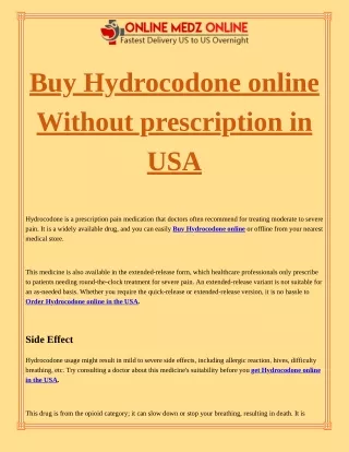 Buy Hydrocodone online Without prescription in USA