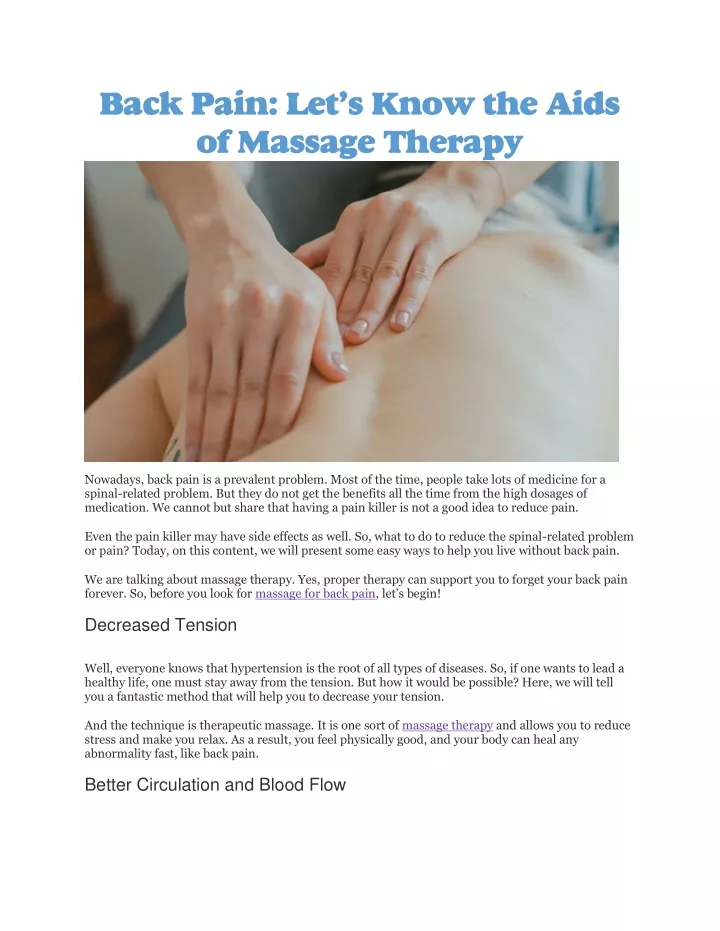 back pain let s know the aids of massage therapy