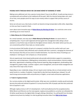 possible ways through which we can make money