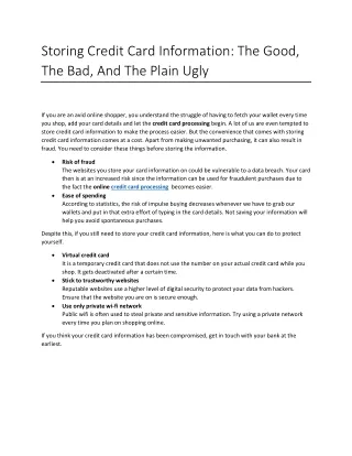 storing credit card information the good