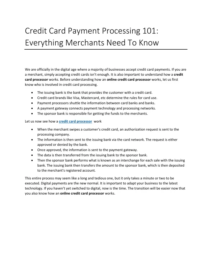 credit card payment processing 101 everything