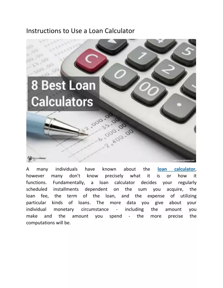 instructions to use a loan calculator