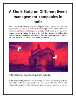 A Short Note on Different Event management companies in India