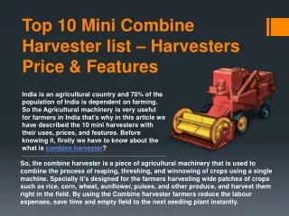 Top 10 Mini Combine Harvester list – Harvesters Prices
