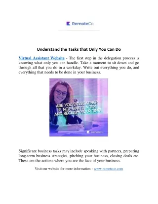 understand the tasks that only you can do