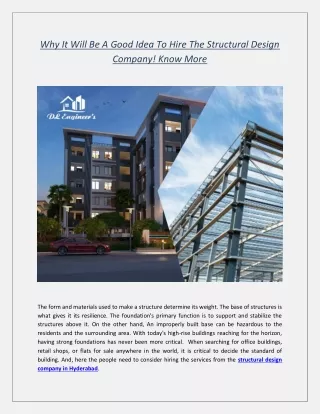 Why It Will Be A Good Idea To Hire The Structural Design Company