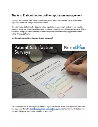 The A to Z about doctor online reputation management