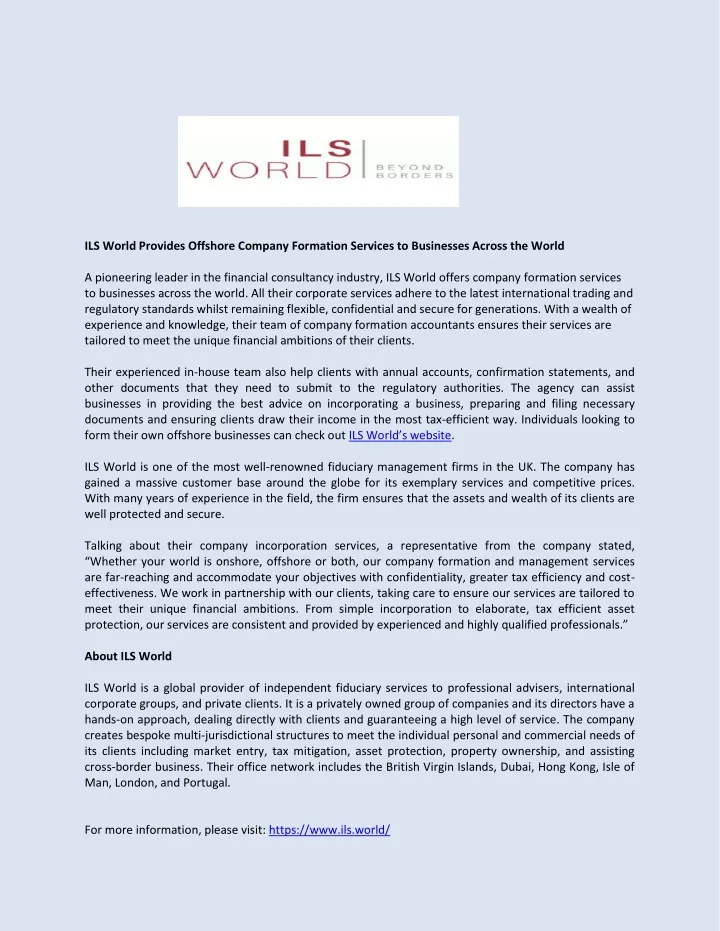 ils world provides offshore company formation