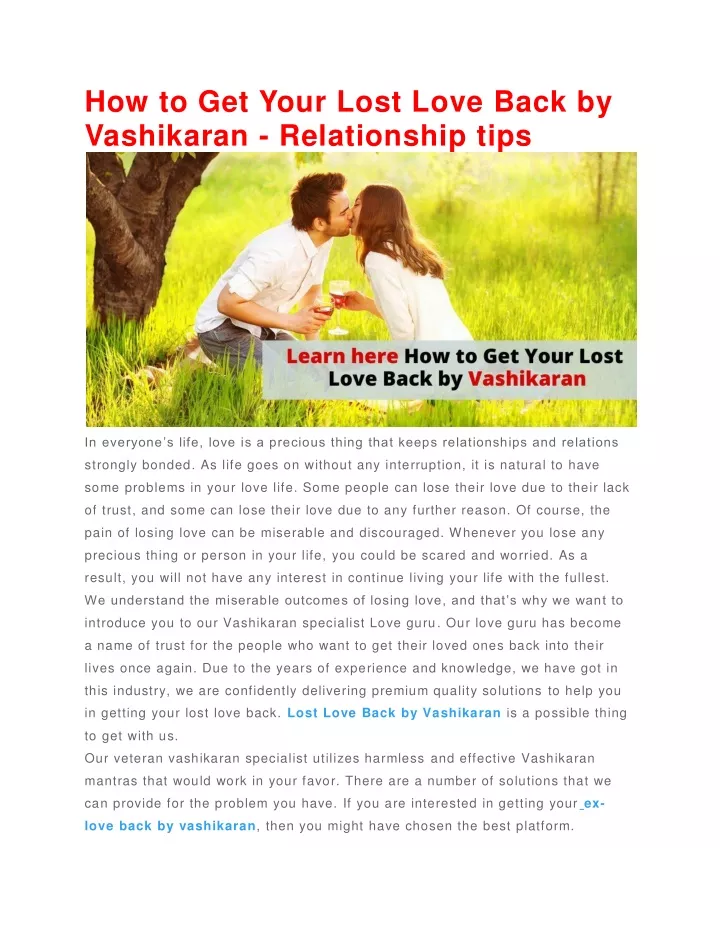 how to get your lost love back by vashikaran