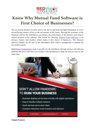 know why mutual fund software is first choice