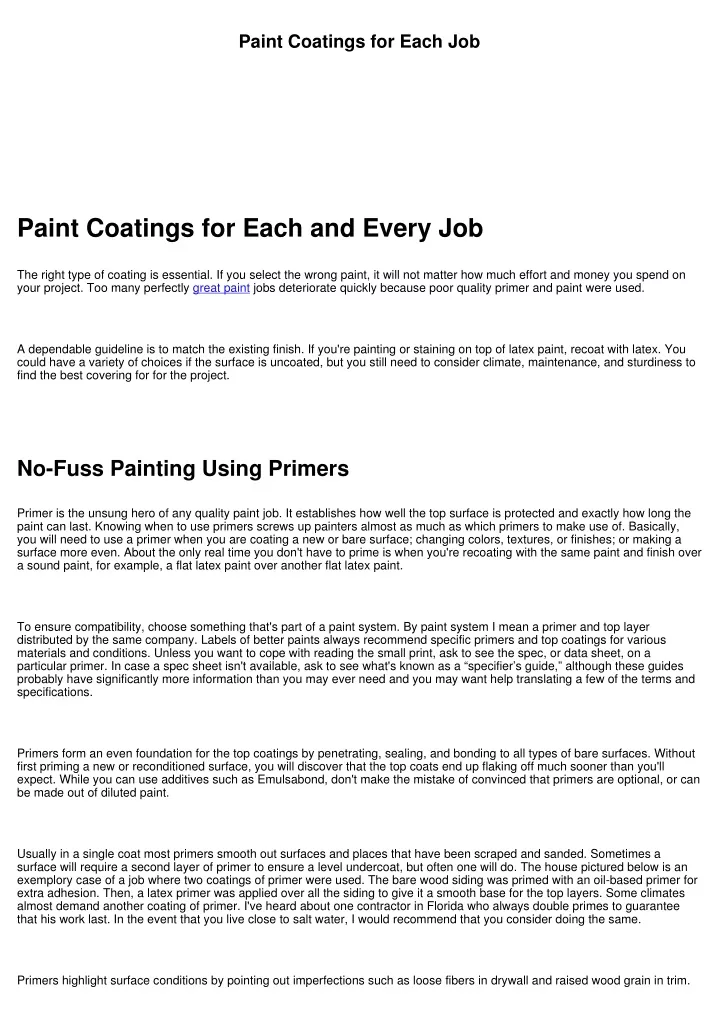 paint coatings for each job