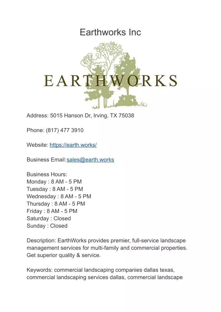 earthworks inc