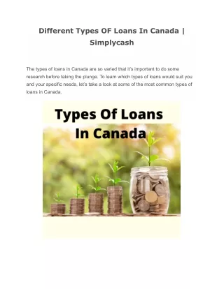Different Types OF Loans In Canada _ Simplycash