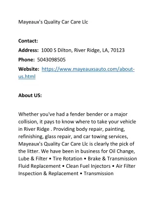 Mayeaux's Quality Car Care Llc