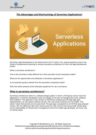 the advantages and shortcomings of serverless