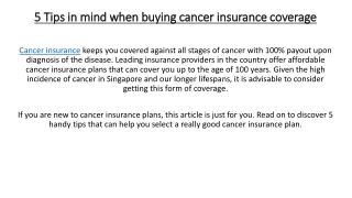 Keep these 5 tips in mind when buying cancer insurance coverage