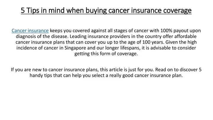 5 tips in mind when buying cancer insurance coverage