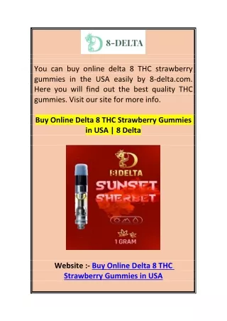 Buy Online Delta 8 THC Strawberry Gummies in USA  8 Delta