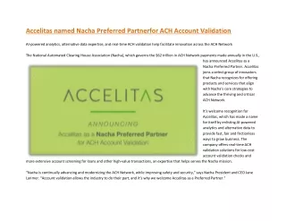 Accelitas named Nacha Preferred Partnerfor ACH Account Validation