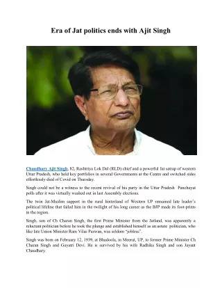 era of jat politics ends with ajit singh