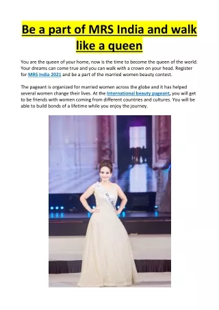 be a part of mrs india and walk like a queen