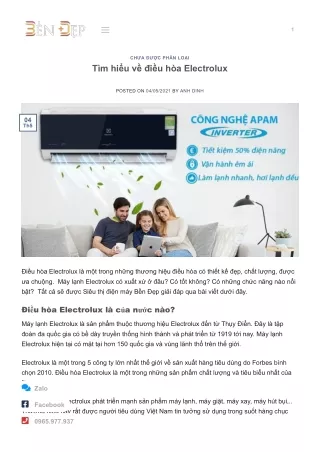 Tìm hiểu về điều hòa Electrolux