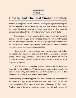 how to find the best timber supplier