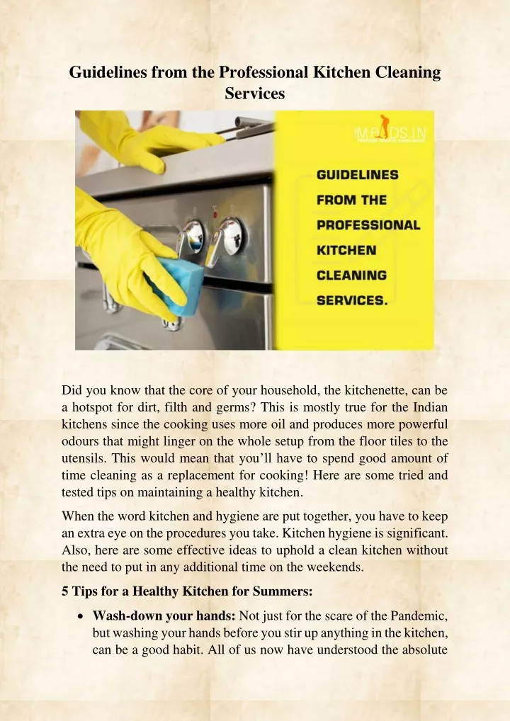 guidelines from the professional kitchen cleaning