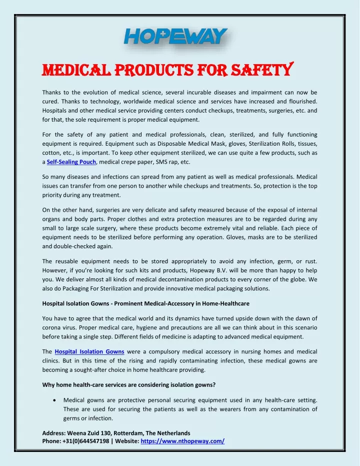 medical products for safety medical products
