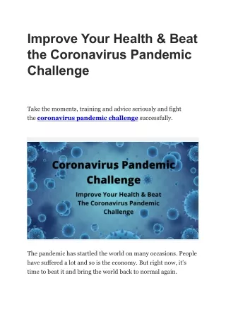 Improve Your Health & Beat The Coronavirus Pandemic Challenge