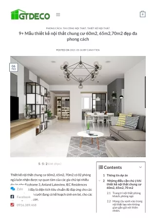 9  Mẫu thiết kế nội thất chung cư 60m2, 65m2,70m2 đẹp đa phong cách