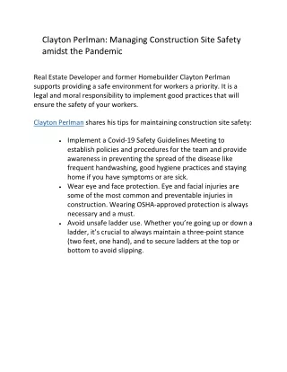 clayton perlman managing construction site safety