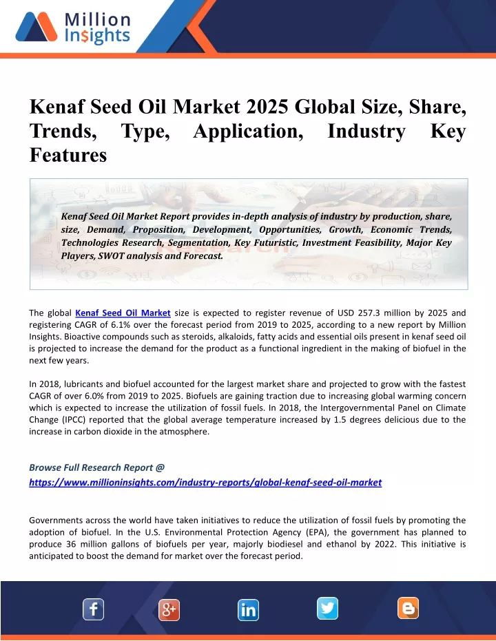kenaf seed oil market 2025 global size share