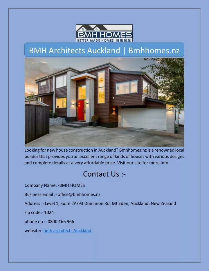 bmh architects auckland bmhhomes nz