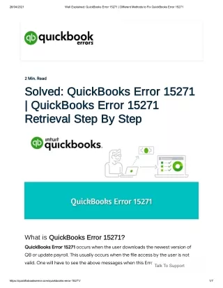 How to QuickBooks Error 15271(1-877-323-5303)? | QuickBooks Error 15271