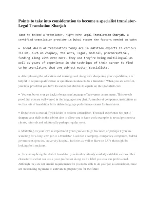 Points to take into consideration to become a specialist translator- Legal Translation Sharjah