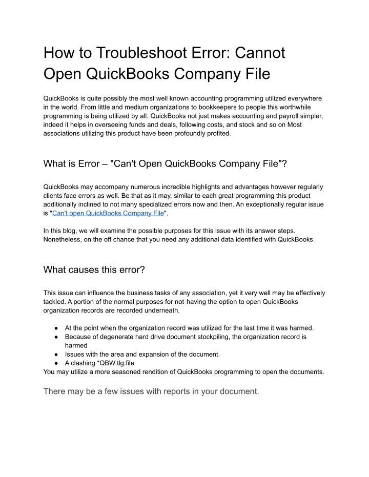 how to troubleshoot error cannot open quickbooks