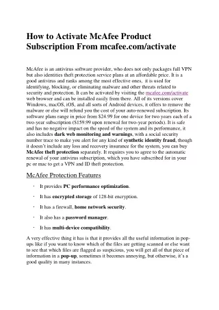 How to Activate McAfee Product Subscription From mcafee
