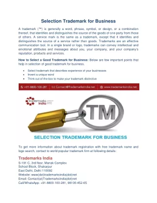 Selection of a Trademark for Business