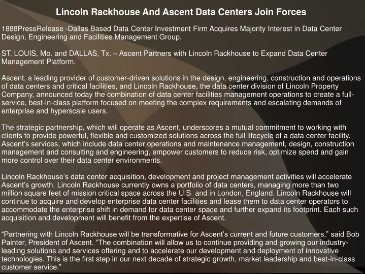 lincoln rackhouse and ascent data centers join