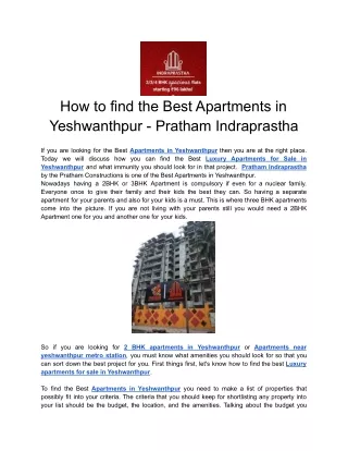 How to find the Best Apartments in Yeshwanthpur - Pratham Indraprastha