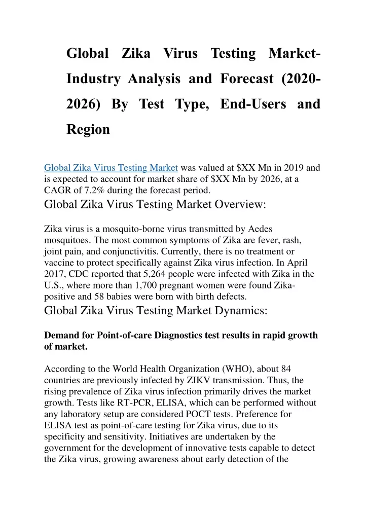 global zika virus testing market